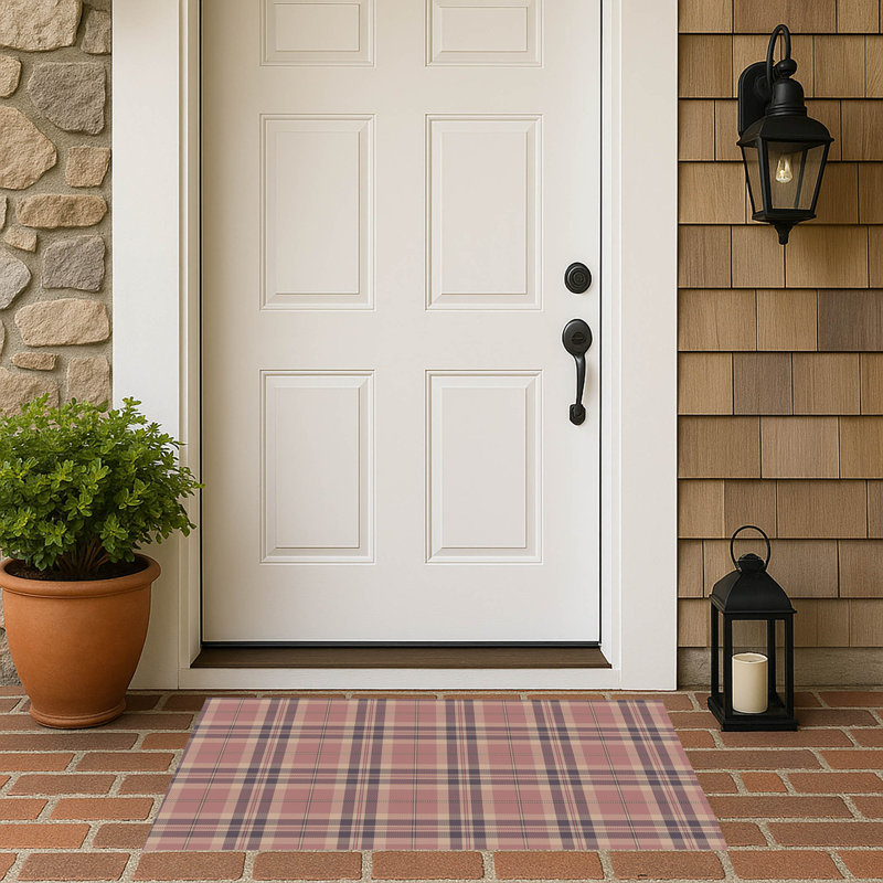 Vinny Tartan Outdoor Doormat, Pink, Purple, 24'' W x 17'' L