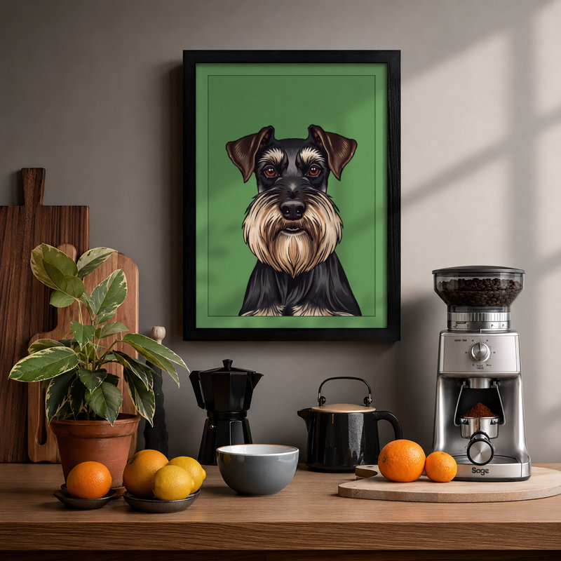 Schnauzer Portrait Modern - Framed Print, A2 - 59.4 x 42.0 cm, Black