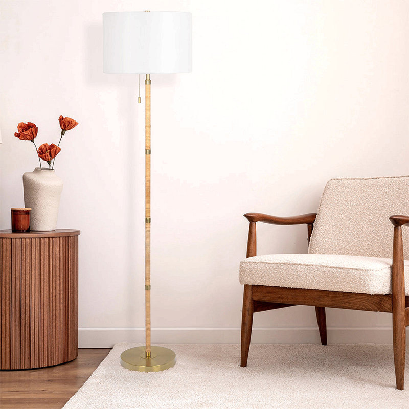 Lampe sur pied en bois et laiton Stellar