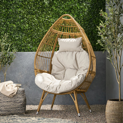 Chaise confortable en forme de larme avec panier de détente à finition élégante - Housse de coussin beige