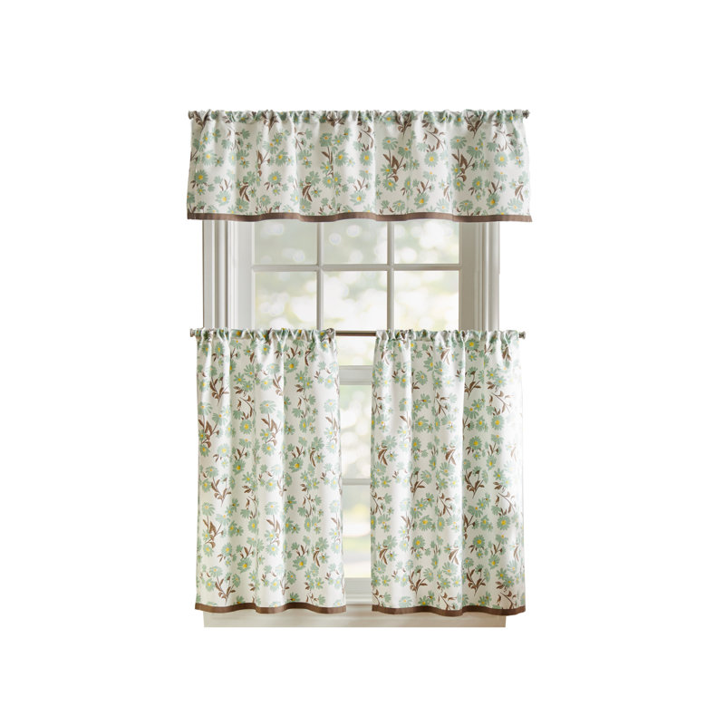 Daisy Floral Light Filtering Cotton Polyester Kitchen Curtain Set