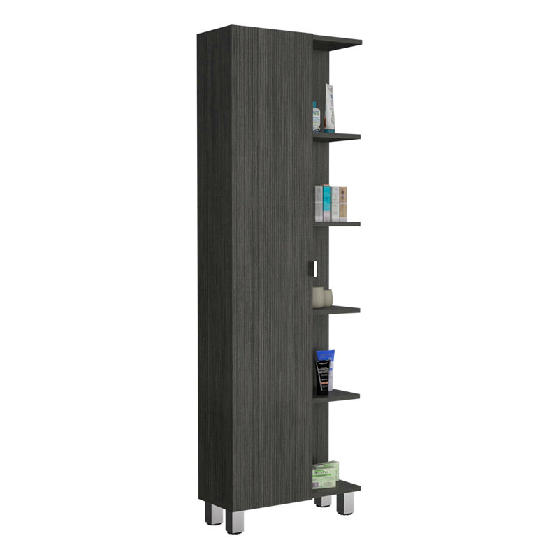 Armoire à linge, quatre tablettes intérieures, cinq tablettes extérieures, Gris