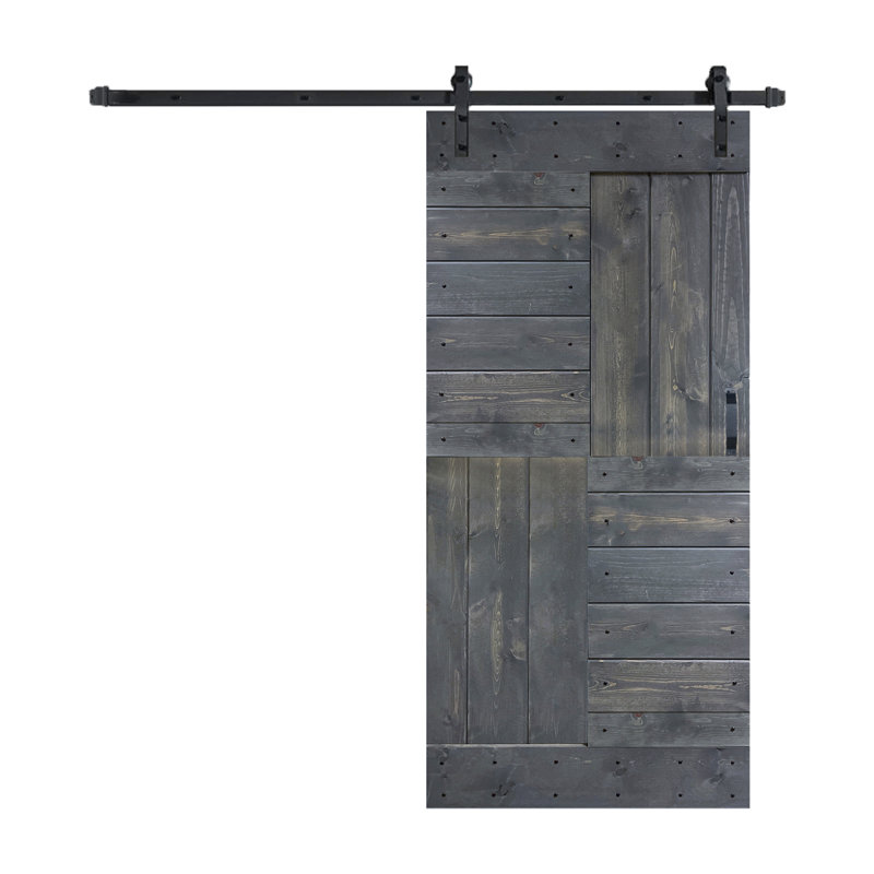 Porte de grange à panneaux en bois S Series avec trousse de quincaillerie d'installation, Gris carbone, 36 po x 84 po