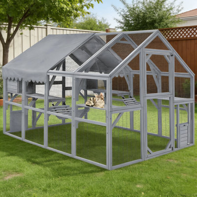 Outdoor Cat House Enclosure with Cat Playpen  for Large Spaces