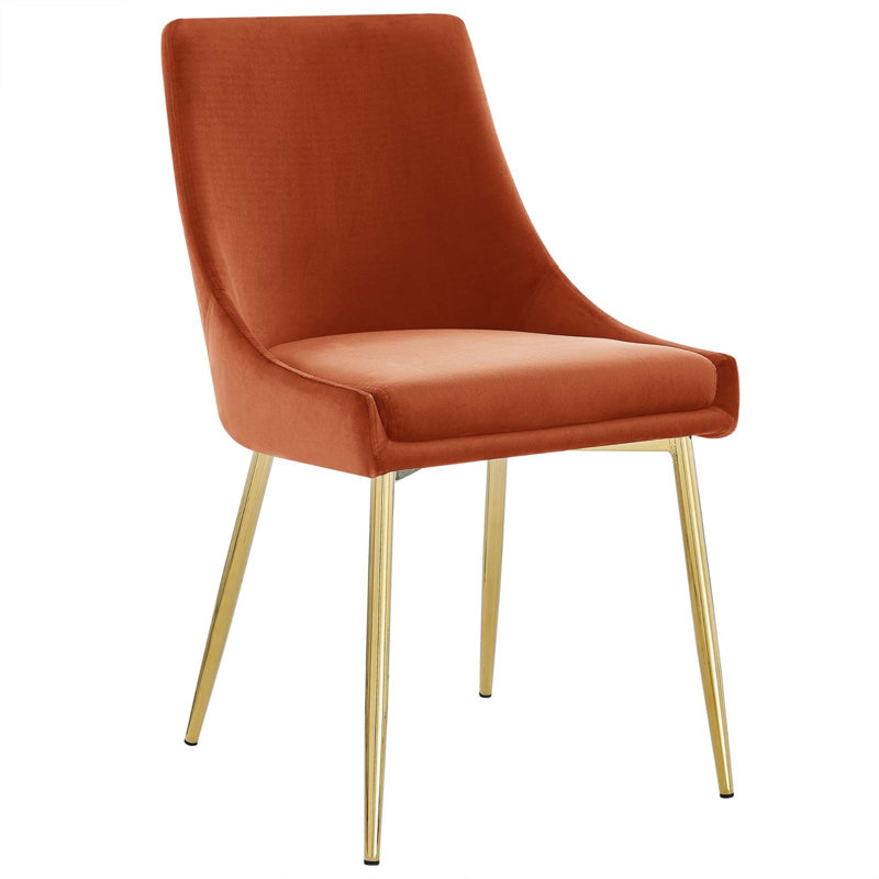 Gold Orange Luxe Velvet & Gold Metal Parsons Side Chair