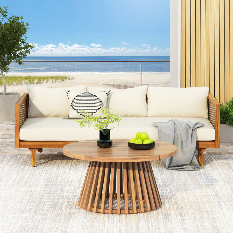 Ensembles de meubles de patio: lit de jour 3 places Claremont + table en bois d'acacia, Beige