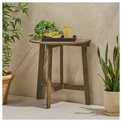 Table bistro semi-ronde pliante en bois d'acacia peu encombrant pour terrasse, finition grise