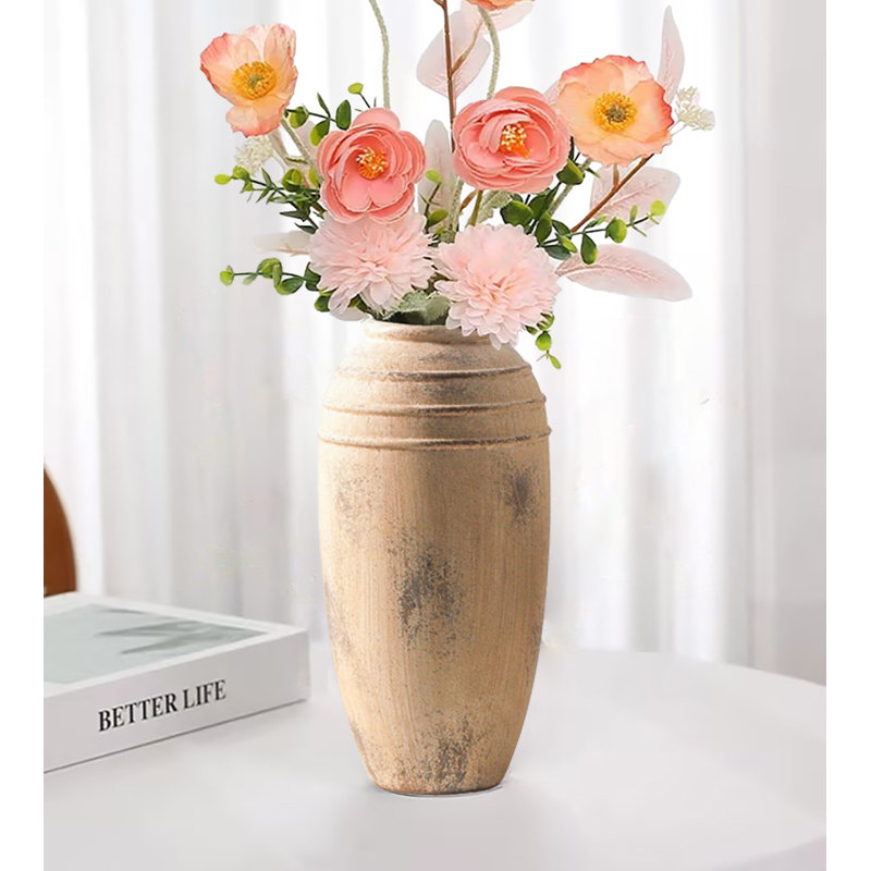 Grand vase en céramique de 12,87 pouces, Beige