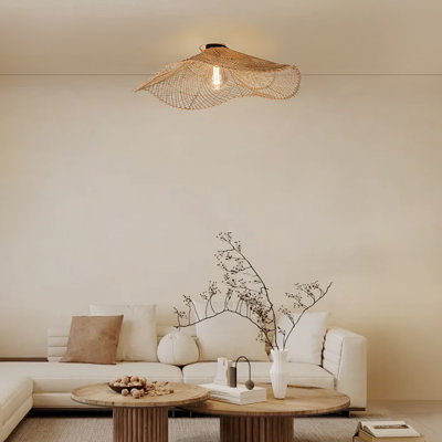 Rattan Flush Mount Ceiling Light For Entryway Bedroom Hallway Corridor 