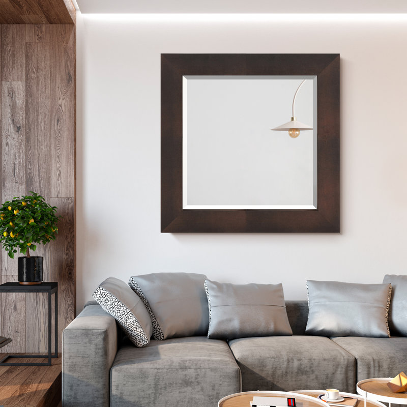 Miroir biseauté bronze sur cuir chagrin métallique noir, Doré / Noir