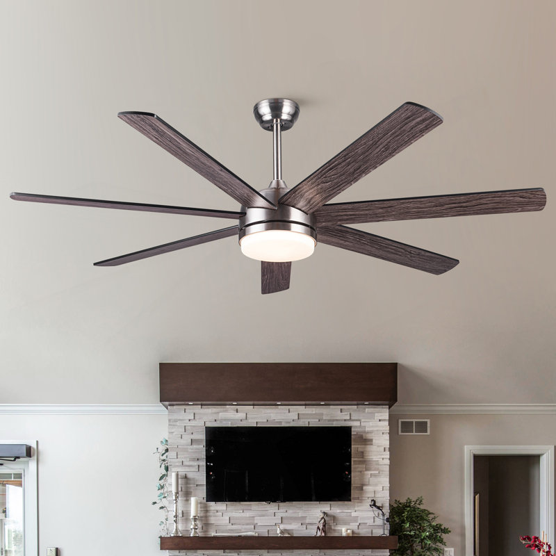 62 po Ventilateur de plafond intelligent intégré en nickel brossé à DEL avec télécommande