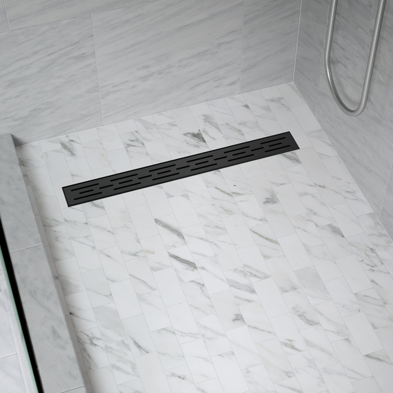 36" Linear Shower Drain with Offset Linear Pattern Grate, Matte Black