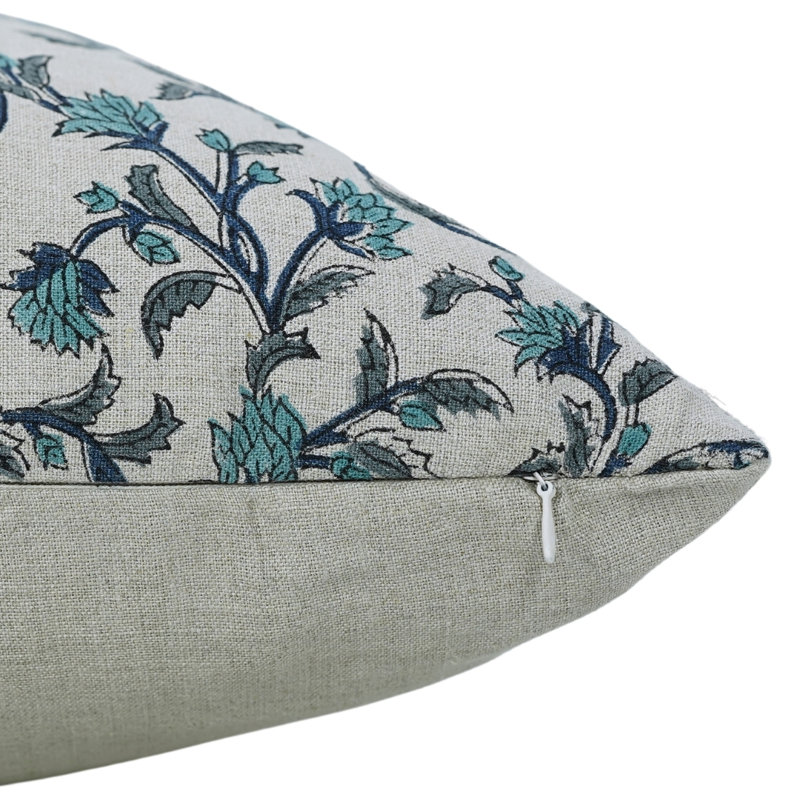 Coussin décoratif Fabividine Boho, lombaire floral, pur coton, (Pushp Varsha, bleu), H 12 po x l 20 po