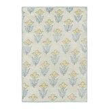 Block Print Handmade Silk and Wool Area Rug