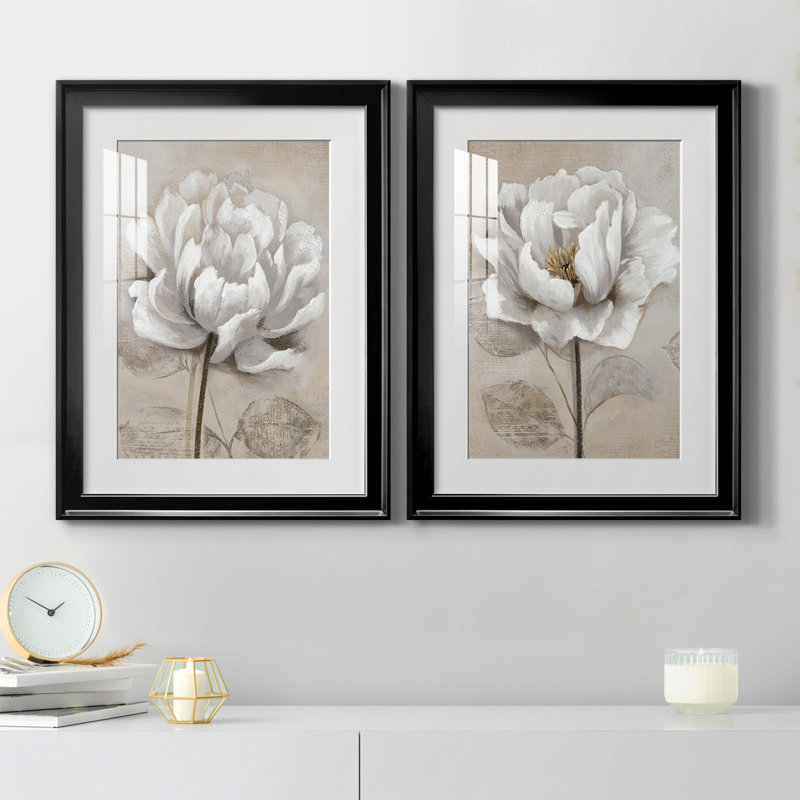 "Soft White I", ensemble de 2 reproductions d'art, Impression encadrée avec passe-partout, H 18,5 po x l 49 po, Noir
