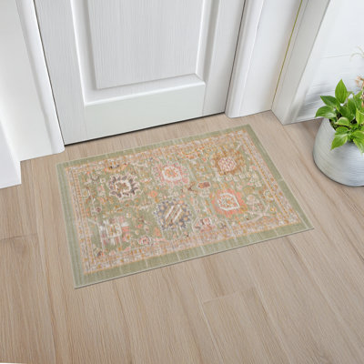 Tapis oriental traditionnel en polyester sauge Alyssa, 2 pi x 3 pi