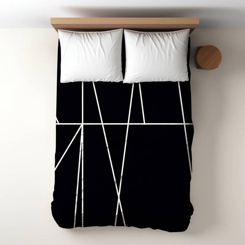Polyester Sateen Duvet Cover, Twin Duvet, Blue White Stripes On Black Background