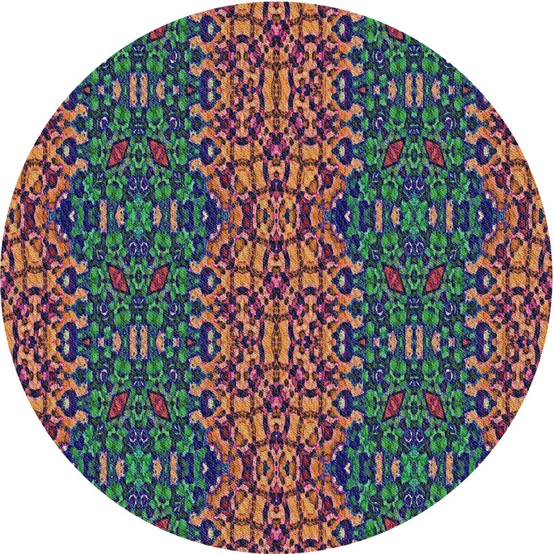 Tapis rouge/vert à motifs, Rond 6 pi