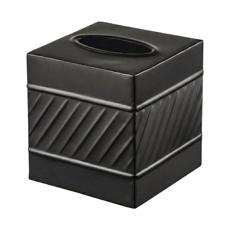 Wave Embossed Metal Tissue Box Cover, Black
