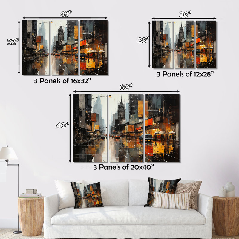 Cityscape Collage V sur toile, 3 pièces, H 28 po x l 36 po x P 1 po