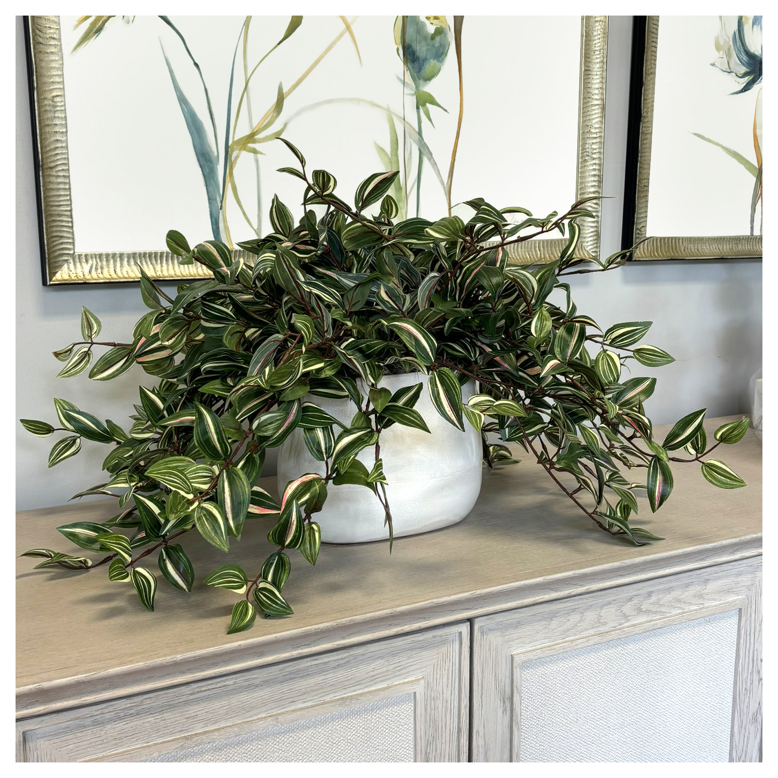 Karas Faux Tradescantia Plant in Ceramic Vase, Green, 15"H x 27"W x 18"D