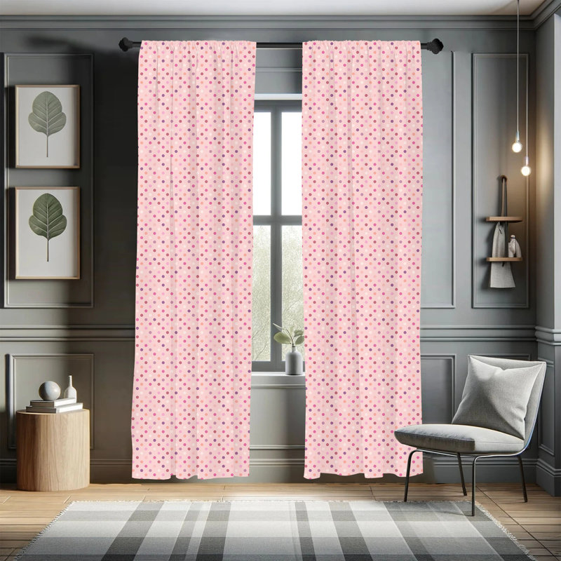 Pink and Purple Polka Dot Light Filtering Rod Pocket Curtains, 28" x 95"