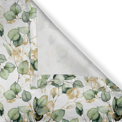 East Urban Home Leaves Grommet Curtain Tropical Eucalyptus Pattern Camel Reseda Green White