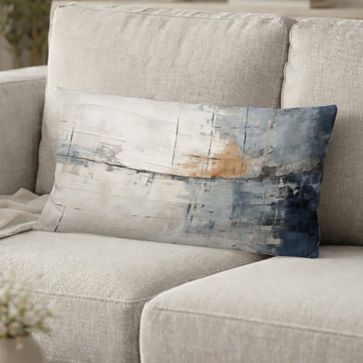 Coussin décoratif abstrait bleu et beige Road Collage II - Coussin décoratif à imprimé abstrait