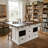 Expandable Farmhouse Craft Table With Storage Drawers, Wine Cubbies & Fold-Out Workspace For Sewing, Crafting, And Home Projects