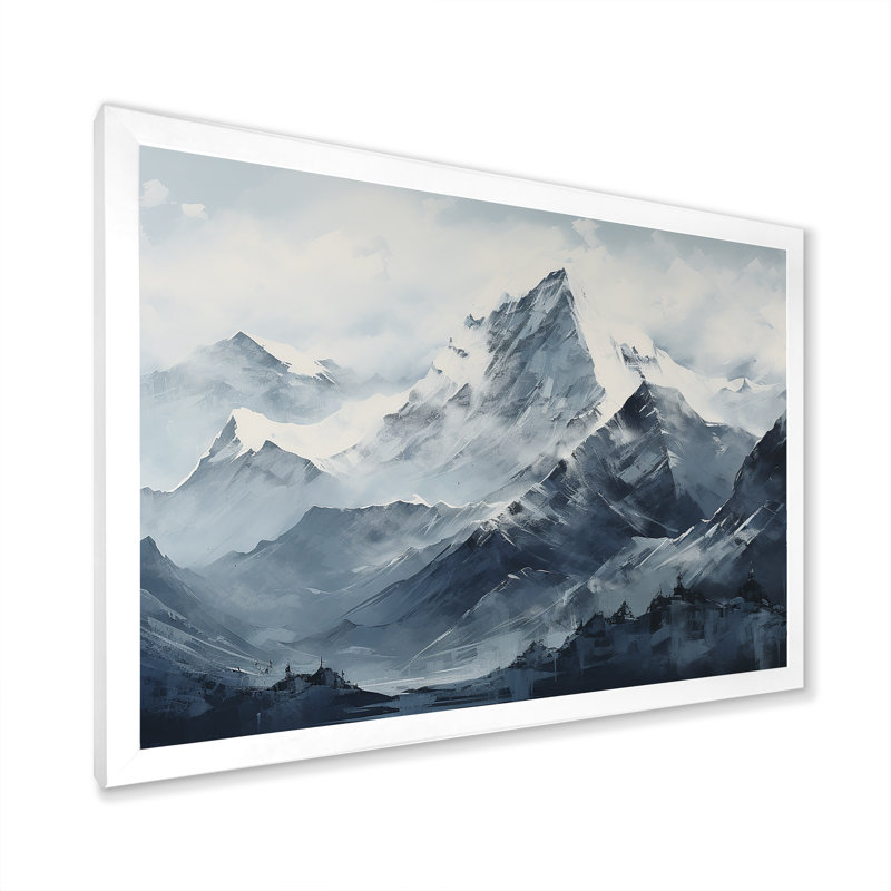«Moody Majestic Mountain Peaks I», reproduction sur toile, Cadre simple blanc, H 12 po x l 20 po x P 1 po