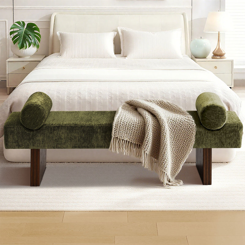 Banc rembourré en chenille l 60 po, Vert