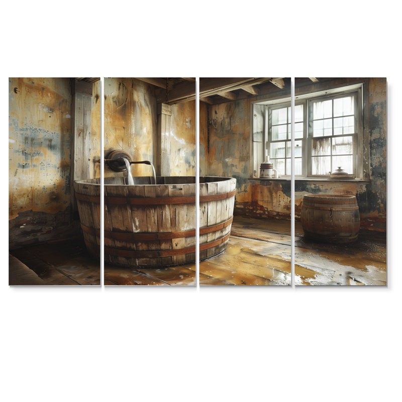 «Brown Rustic Bathroom Charm I», ensemble d'art mural rustique, H 32 po x l 64 po