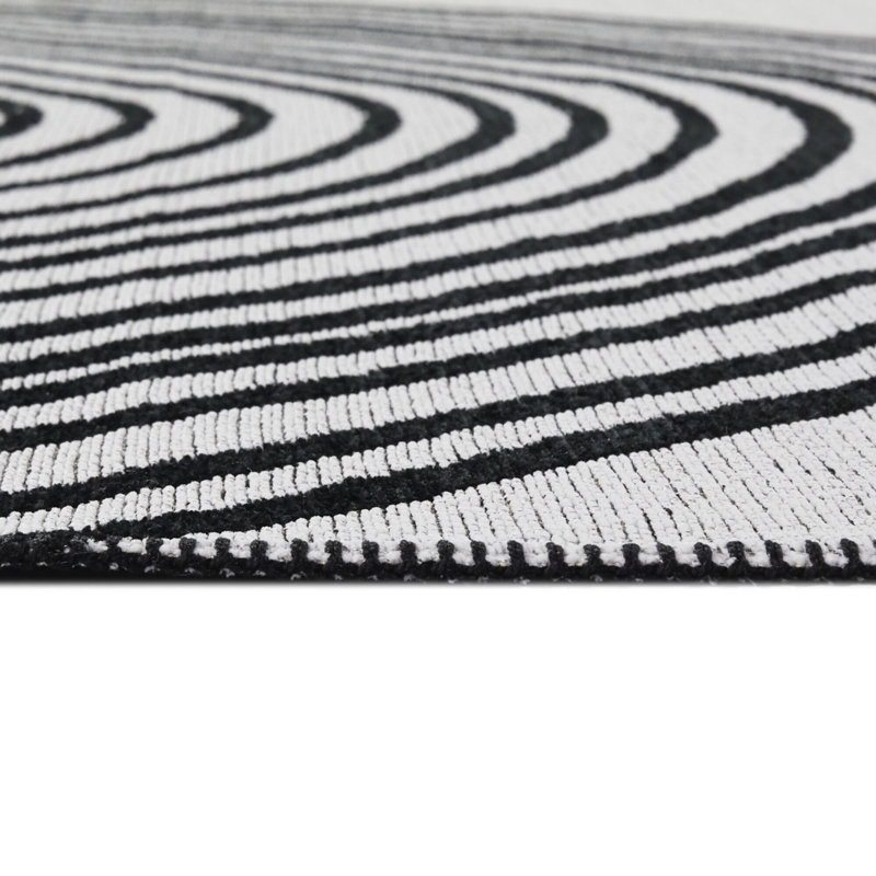 Rectangle Bledian Abstract Machine Woven Recycled P.E.T. Area Rug in White/Black, Rectangle 5'3'' x 7'