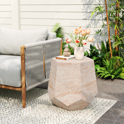 Table d'appoint hexagonale ronde en travertin, béton léger pour une utilisation intérieure et extérieure, durable et élégante