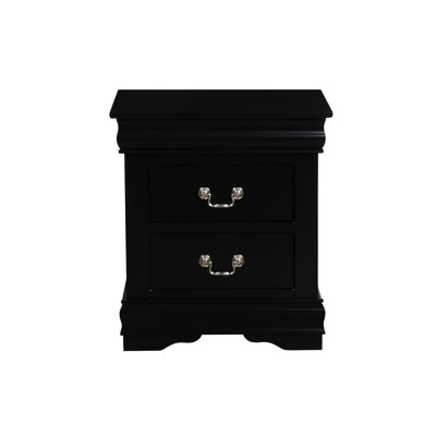 Black Nightstand With 2 Spacious Drawers - Solid Pine, Bedroom Black, Drawers, Contemporary Look