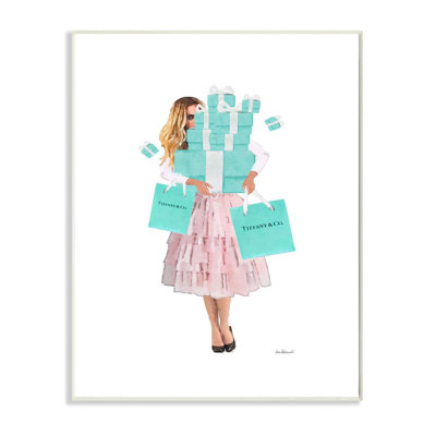 " Woman Shopping Blue Pink Glam Fashion Watercolor " by Amanda Greenwood