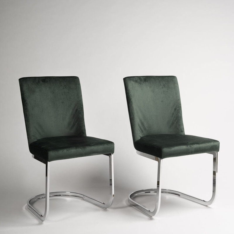 Aurelus 48cm H Tufted Upholstered Cantilever Chair in Black, Green, Chrome