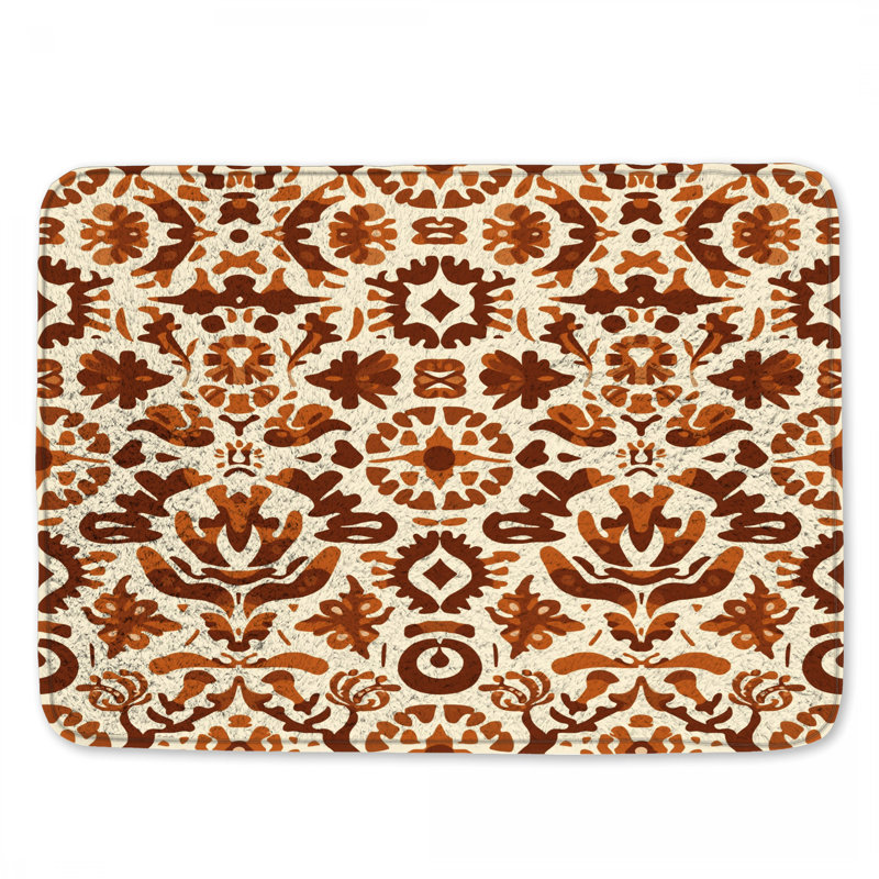 Brown Ornamental Pattern Bath Mat, 24in W x 17in L