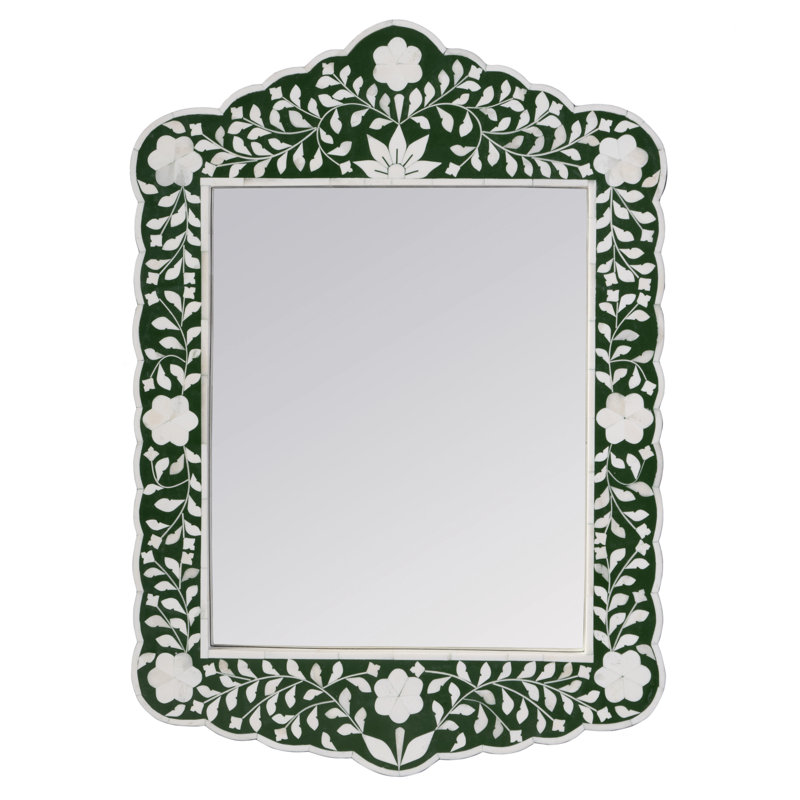 Ren Botanic Bone Inlay Traditional Distressed Accent Mirror, Green