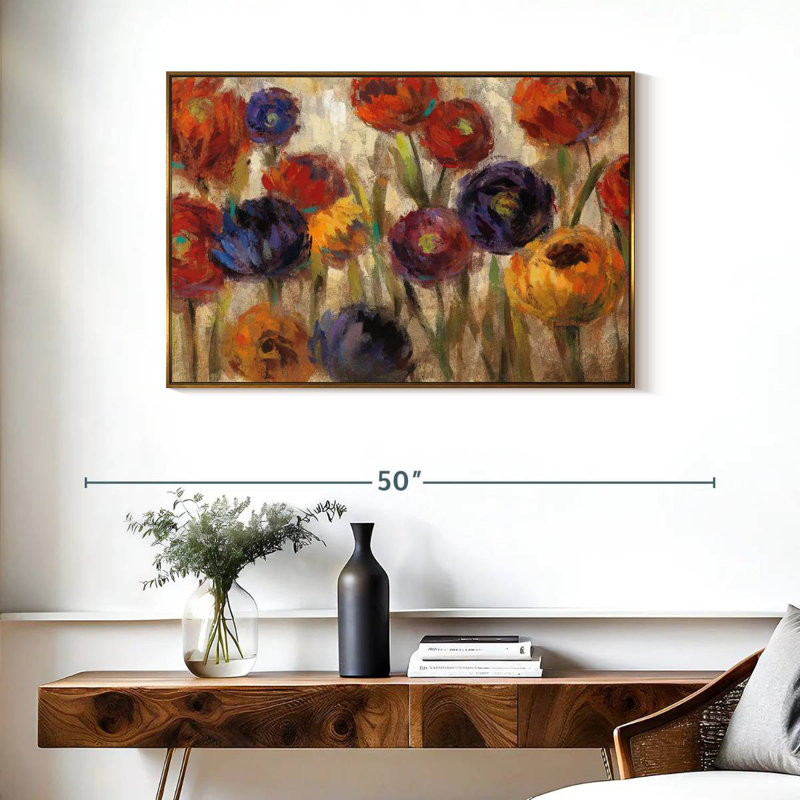 Asters et mamans, Cadre flottant doré, 37 po x 25 po