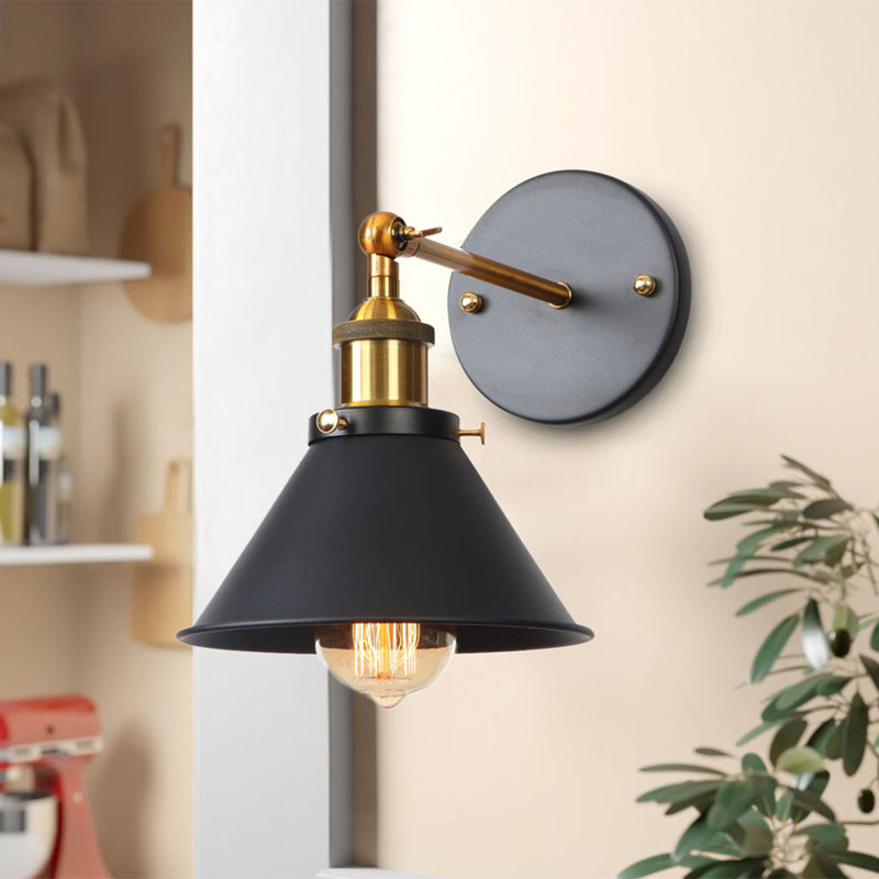Cranmer 1 - Light Black/Gold Shade Classic Swing Arm Wall Sconces, Black/Gold, Black