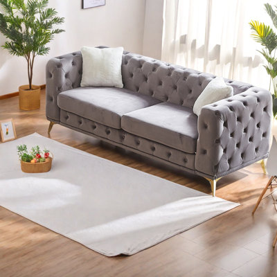 Compression Sofas, 82.5 Inch Velvet Chesterfield Modern Couch For Home