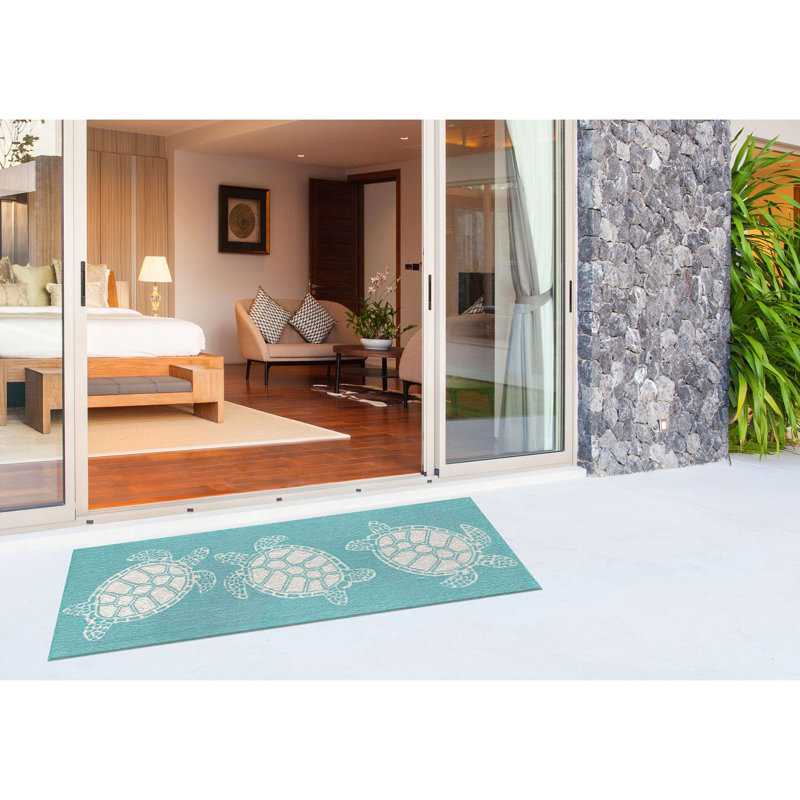 Tapis intérieur / extérieur bleu Walczak, Tapis de couloir 2 pi x 5 pi