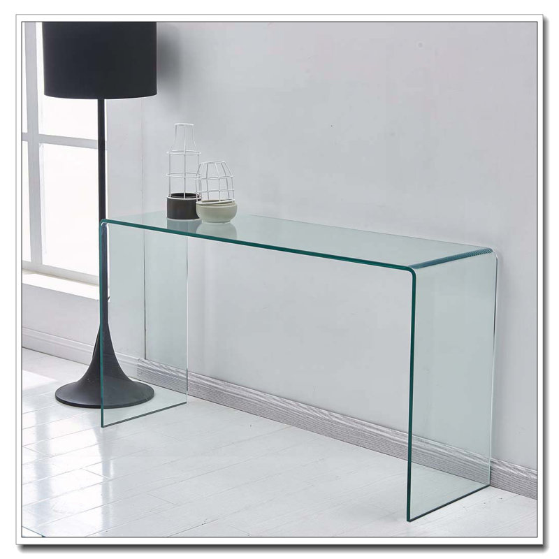 Console en verre, console en verre trempé transparent avec bords arrondis