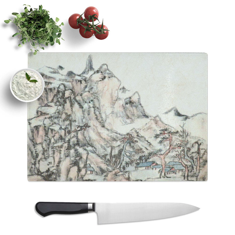 Tempered Glass Mountain Landscape by Bada Shanren Chopping Board, 39 cm x 28.5 cm