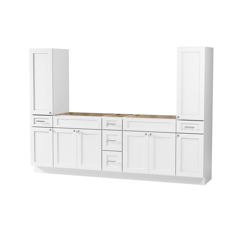 Ensemble de meuble-lavabo double 102 po avec armoire en lin Disar, Blanc