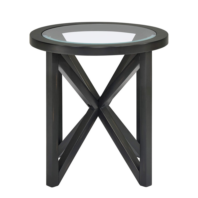 22.13 Inch Glass Coffee Table with Solid Wood Base, Black
