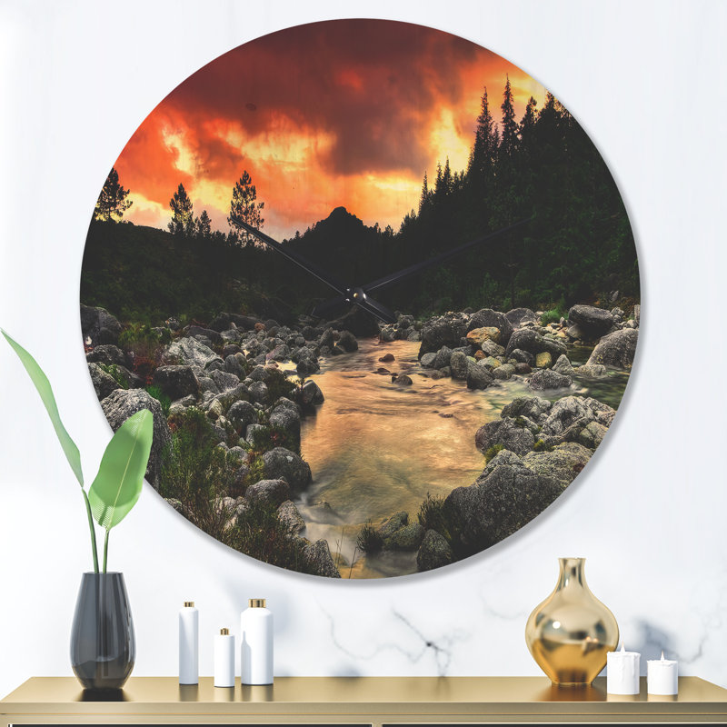 Horloge murale Rocky Mountain River au coucher du soleil, Très grand