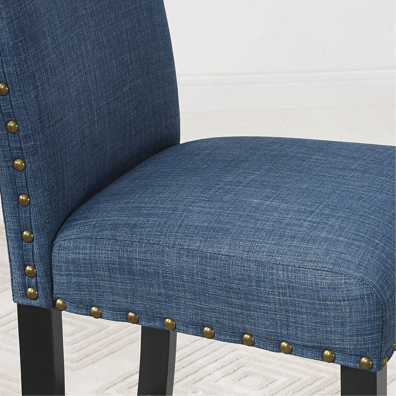 Tabourets de bar en tissu avec garniture cloutée, ensemble de 2, Bleu