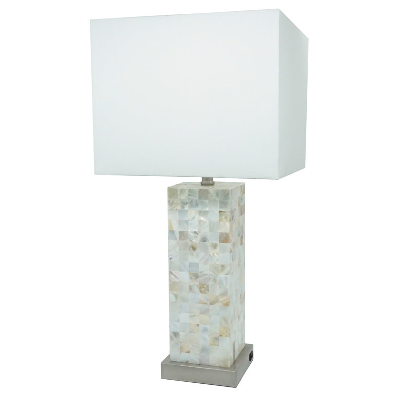 Lampe de table moderne moderne à finition chromée avec motif mosaïque 1 lumière à abat-jour blanc doux